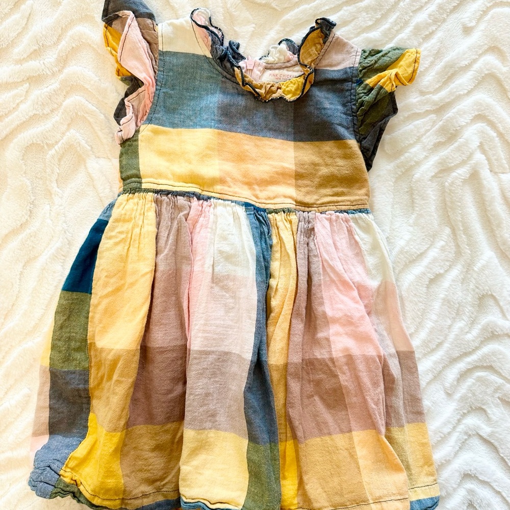 Pink Chicken Colorful Plaid Kids Dress